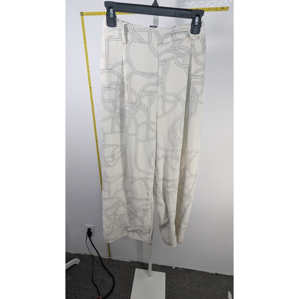 Rachel Zoe‎ Womens Large Geometric Print Wide Leg Cropped Pants Cream Black L